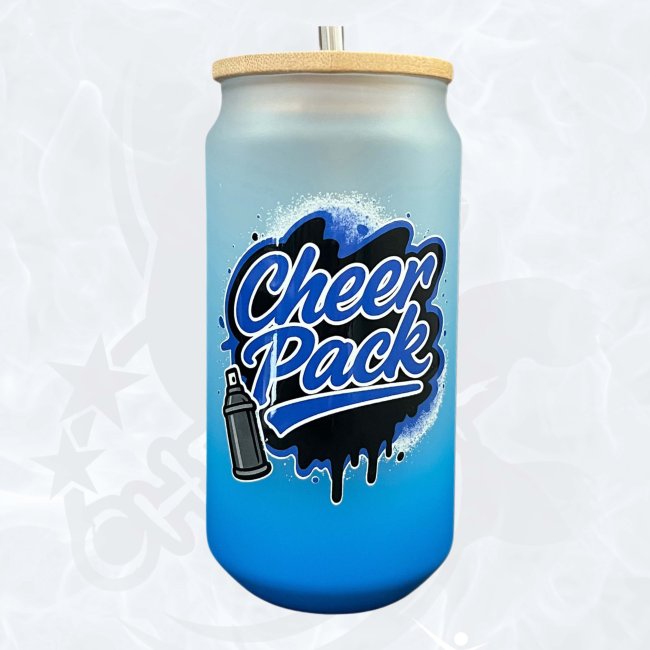 Glas 18oz transulent blau - Cheer Pack Design Graffiti